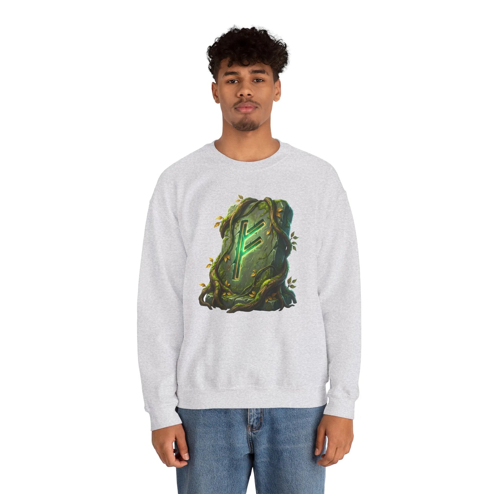 Fehu Wealth Rune Sweatshirt - Heavy Blend Fleece Crewneck - Unisex White