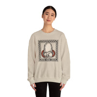 Runestone Cat Norse Woodcut Sweatshirt - Heavyweight Cotton Blend Crewneck - Unisex White