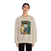 Arcade Night Pixel Gaming Cats Sweatshirt - Heavy Blend Fleece Crewneck - Unisex White