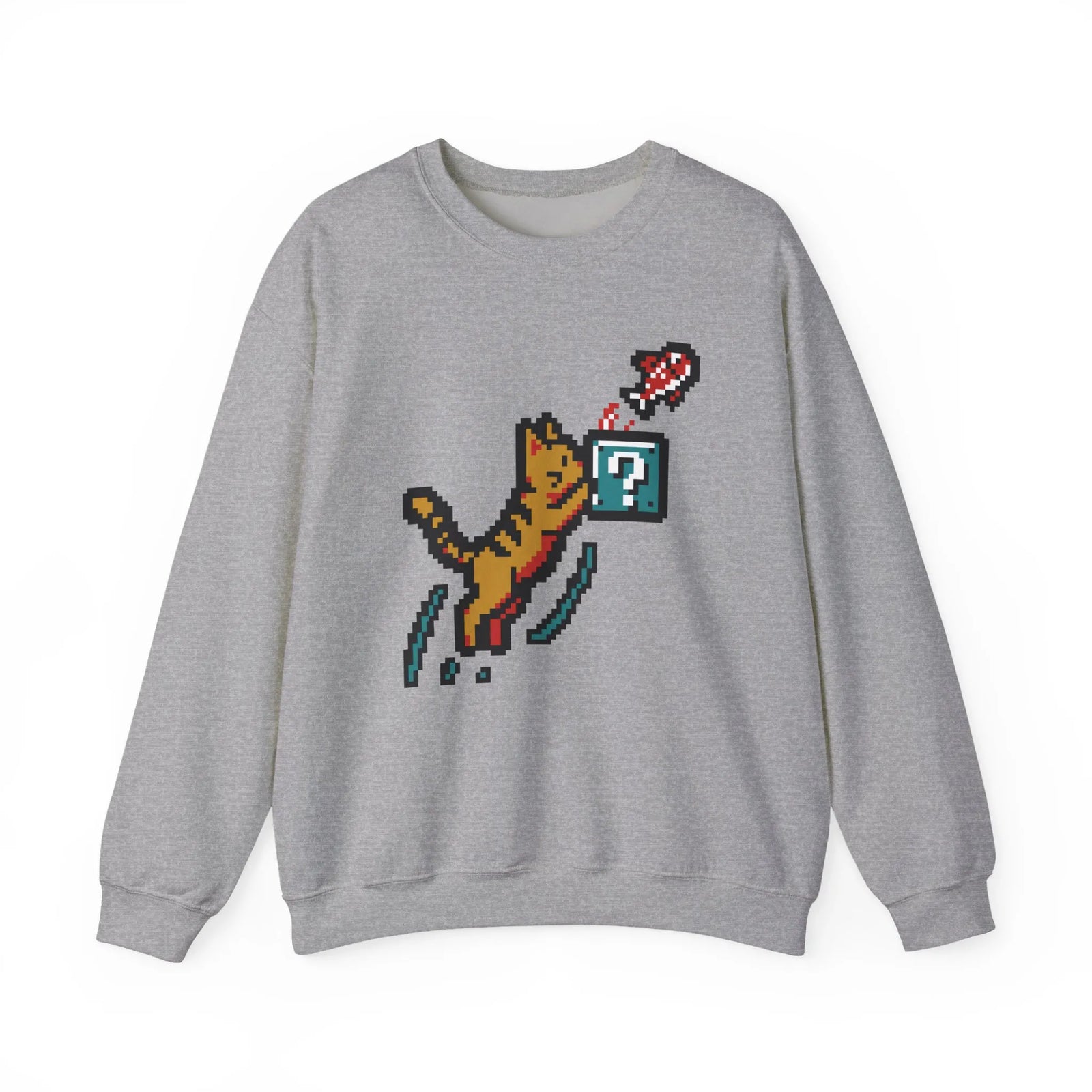 8-Bit Pixel Gaming Cats Sweatshirt - Heavy Blend Fleece Crewneck - Unisex White