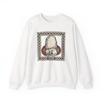 Runestone Cat Norse Woodcut Sweatshirt - Heavyweight Cotton Blend Crewneck - Unisex White
