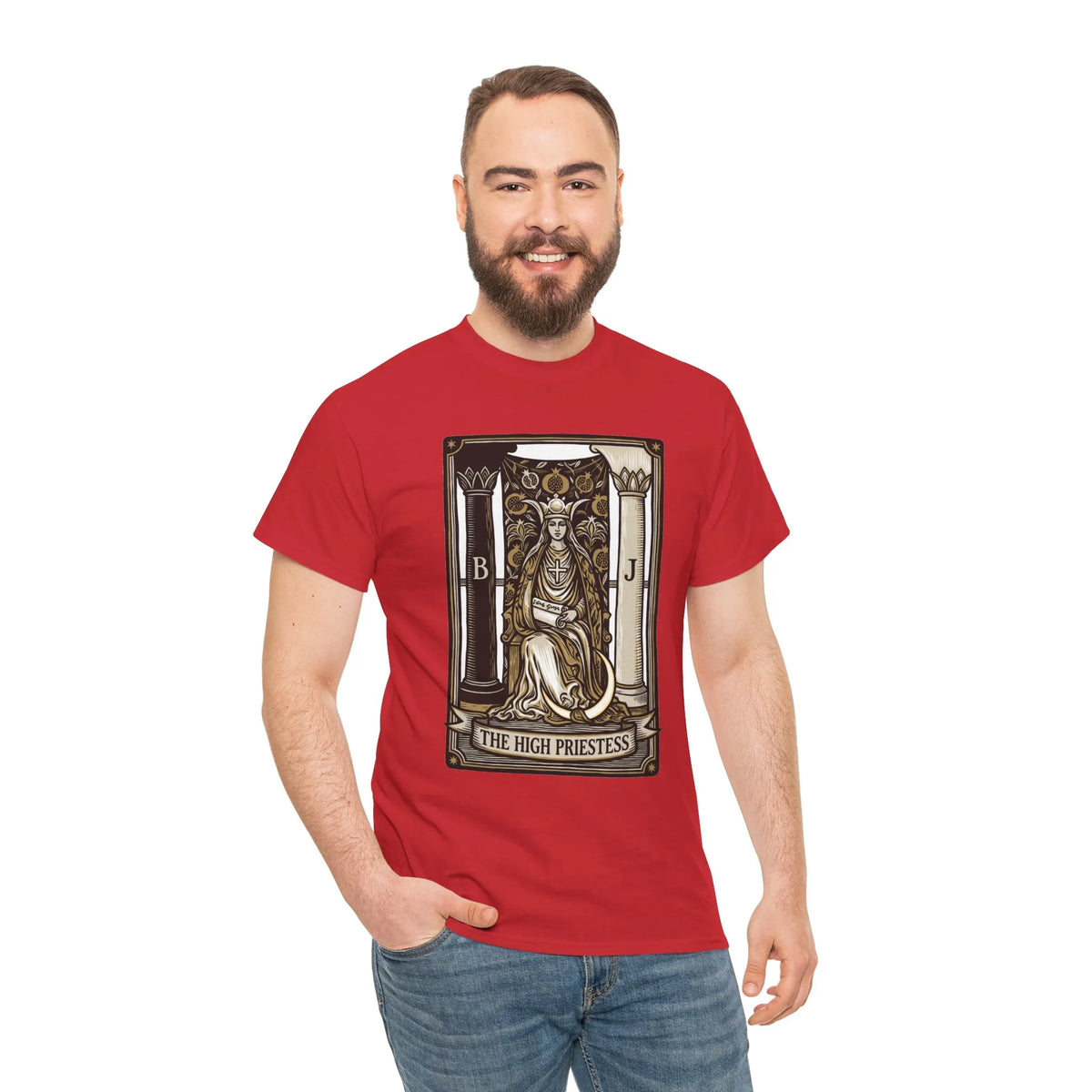 The High Priestess Tarot Card T-Shirt - Heavy Cotton Classic Fit Tee - Unisex White