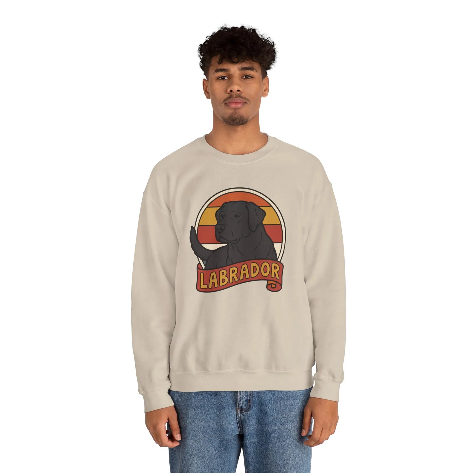 Labrador Retro 70s Sunset Sweatshirt - Heavy Blend Fleece Crewneck - Unisex White