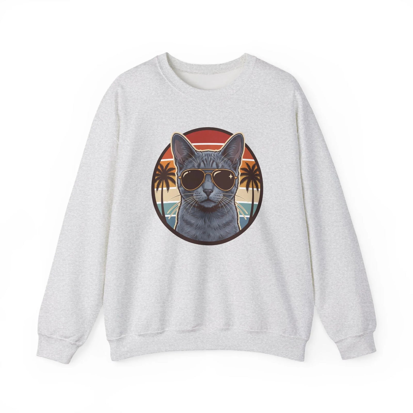 Russian Blue Cat Aviator Sunglasses Sweatshirt - Heavy Blend Fleece Crewneck - Unisex White
