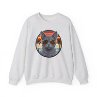 Russian Blue Cat Aviator Sunglasses Sweatshirt - Heavy Blend Fleece Crewneck - Unisex White