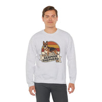 German Shepherd Retro 70s Sunset Sweatshirt - Heavy Blend Cotton Blend Crewneck - Unisex White