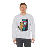 8-Bit Pixel Gaming Dog Sweatshirt - Classic Fit Fleece Crewneck - Unisex White
