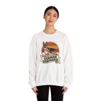 German Shepherd Retro 70s Sunset Sweatshirt - Heavy Blend Cotton Blend Crewneck - Unisex White