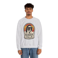 Border Collie Retro Sunset Sweatshirt - Heavy Blend Cotton Blend Crewneck - Unisex White