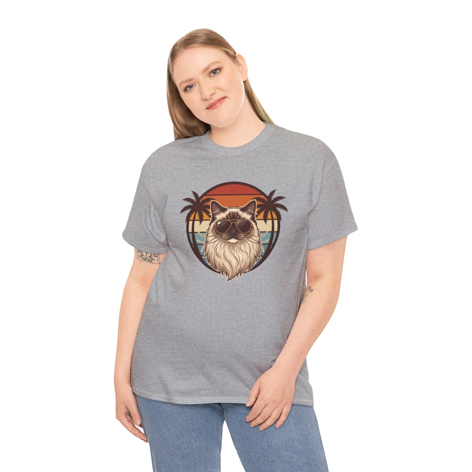 Ragdoll Cat 70s Sunset Aviators T-Shirt - Heavy Cotton Classic Fit Tee - Unisex White