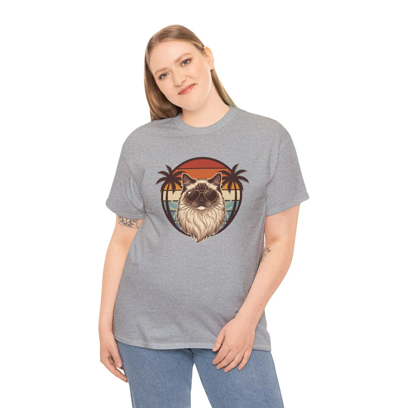 Ragdoll Cat 70s Sunset Aviators T-Shirt - Heavy Cotton Classic Fit Tee - Unisex White