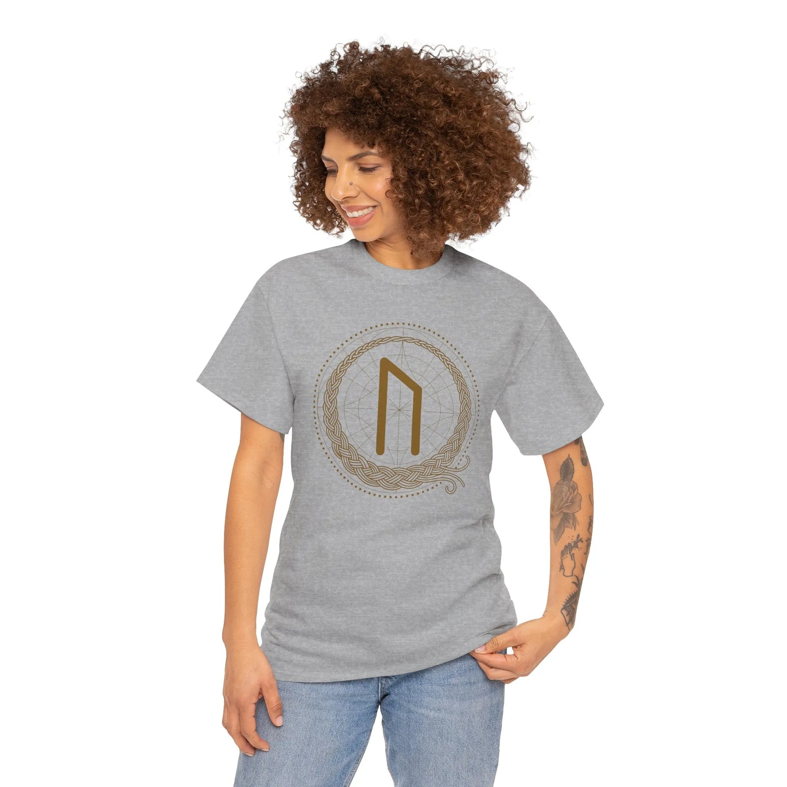 Uruz Rune Symbol Graphic T-Shirt - Heavyweight Cotton Classic Fit - Unisex White