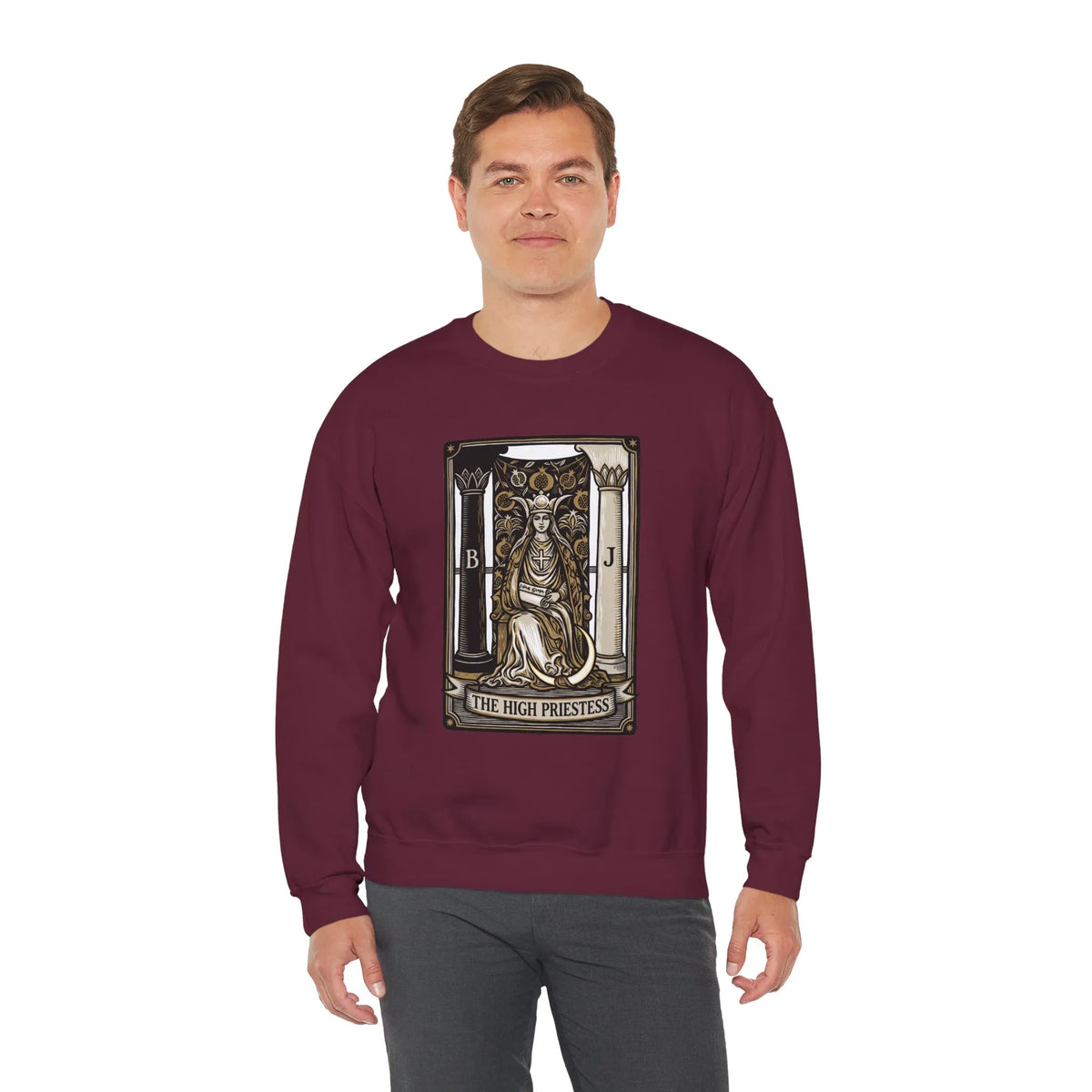 The High Priestess Tarot Card Sweatshirt - Heavy Blend Fleece Crewneck - Unisex White
