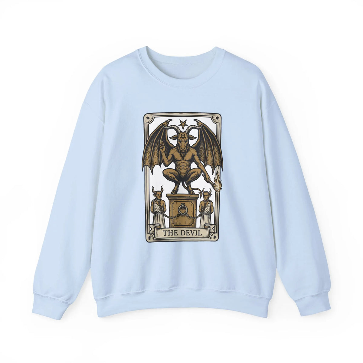 Devil Tarot Card Graphic Sweatshirt - Heavy Blend Fleece Crewneck - Unisex White