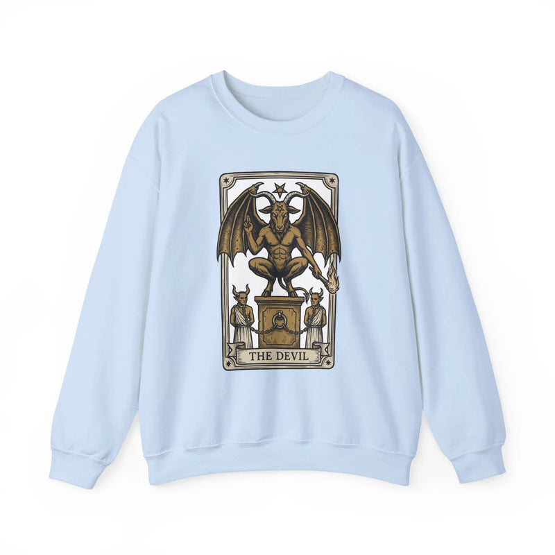 Devil Tarot Card Graphic Sweatshirt - Heavy Blend Fleece Crewneck - Unisex White