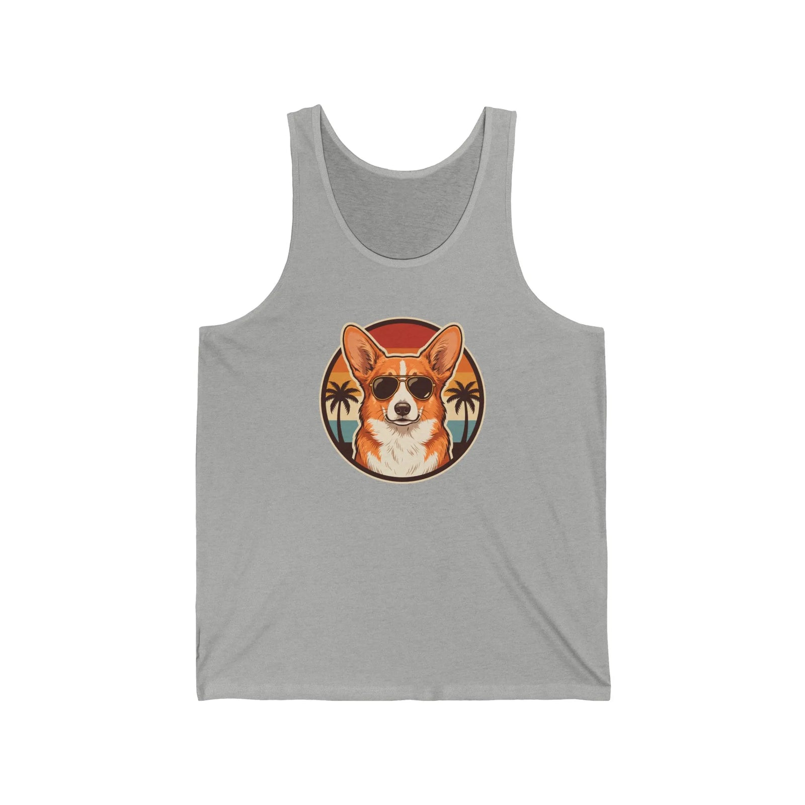 Corgi Cool Dogs 70s Sunset Tank Top - Soft Airlume Combed Cotton Jersey - Unisex White