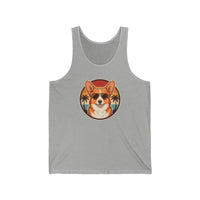 Corgi Cool Dogs 70s Sunset Tank Top - Soft Airlume Combed Cotton Jersey - Unisex White