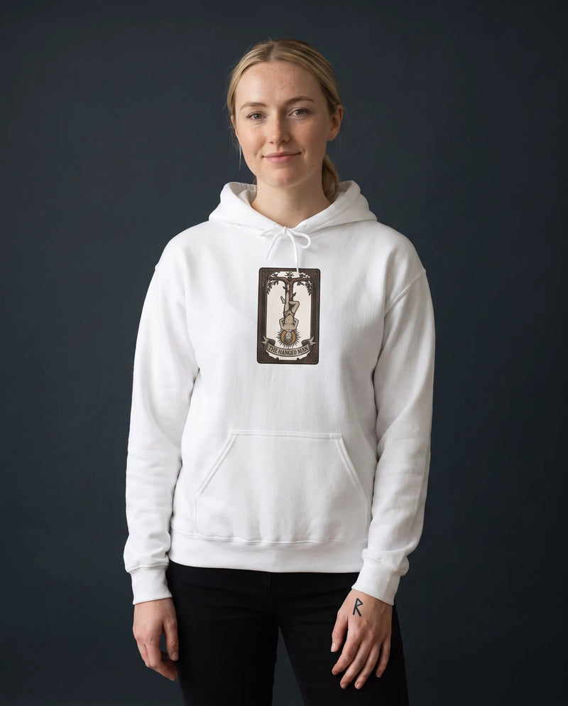 The Hanged Man Tarot Card Hoodie - Heavy Blend Fleece Pullover - Unisex White