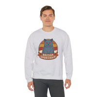 British Shorthair Retro Sunset Cat Sweatshirt - Heavy Blend Fleece Crewneck - Unisex White