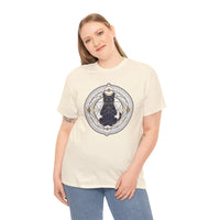 Meditating Cat Sacred Geometry Alchemist T-Shirt - Heavy Cotton Classic Fit Tee - Unisex White