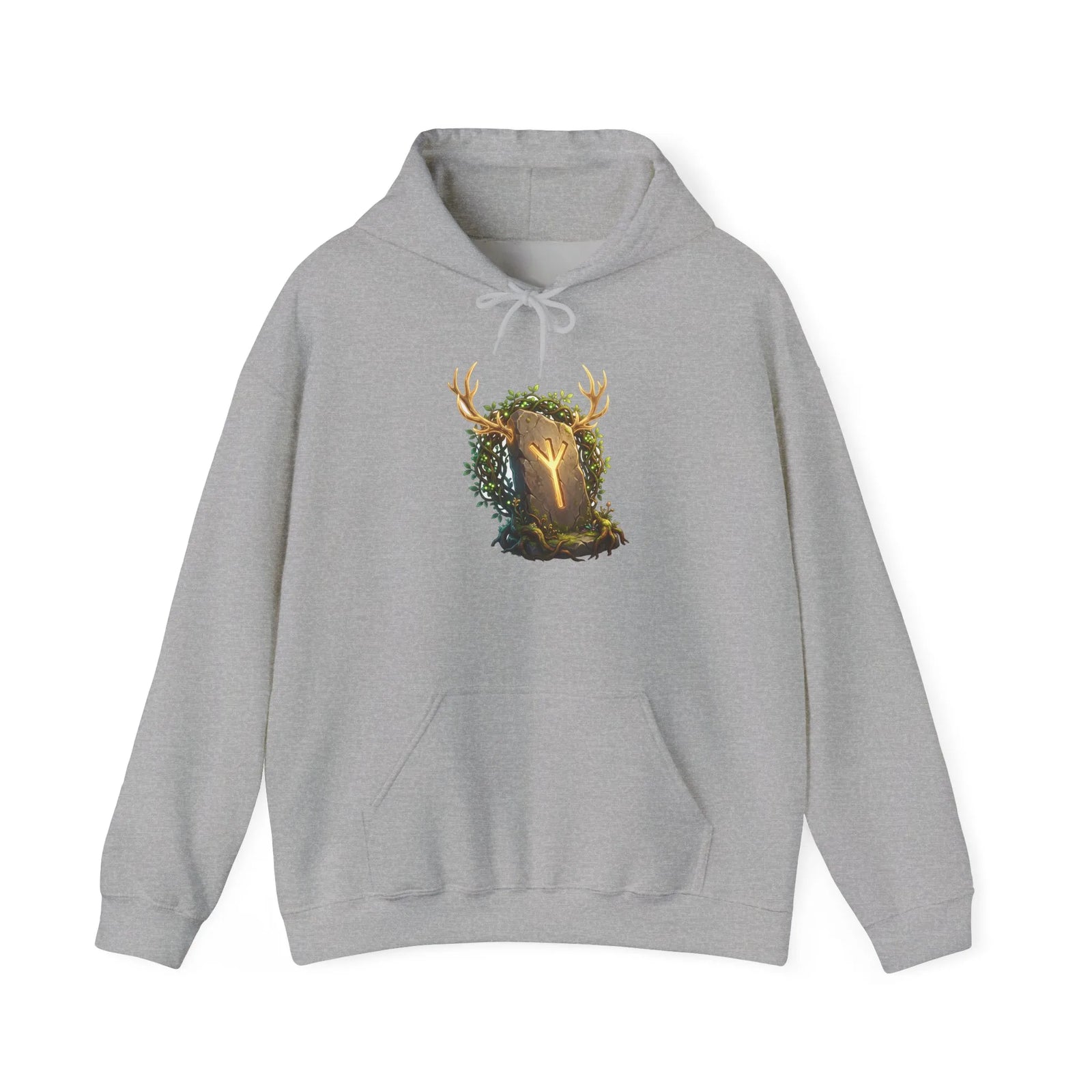 Elhaz Protection Rune Antler Hoodie - Heavy Blend Cotton Blend Pullover - Unisex White