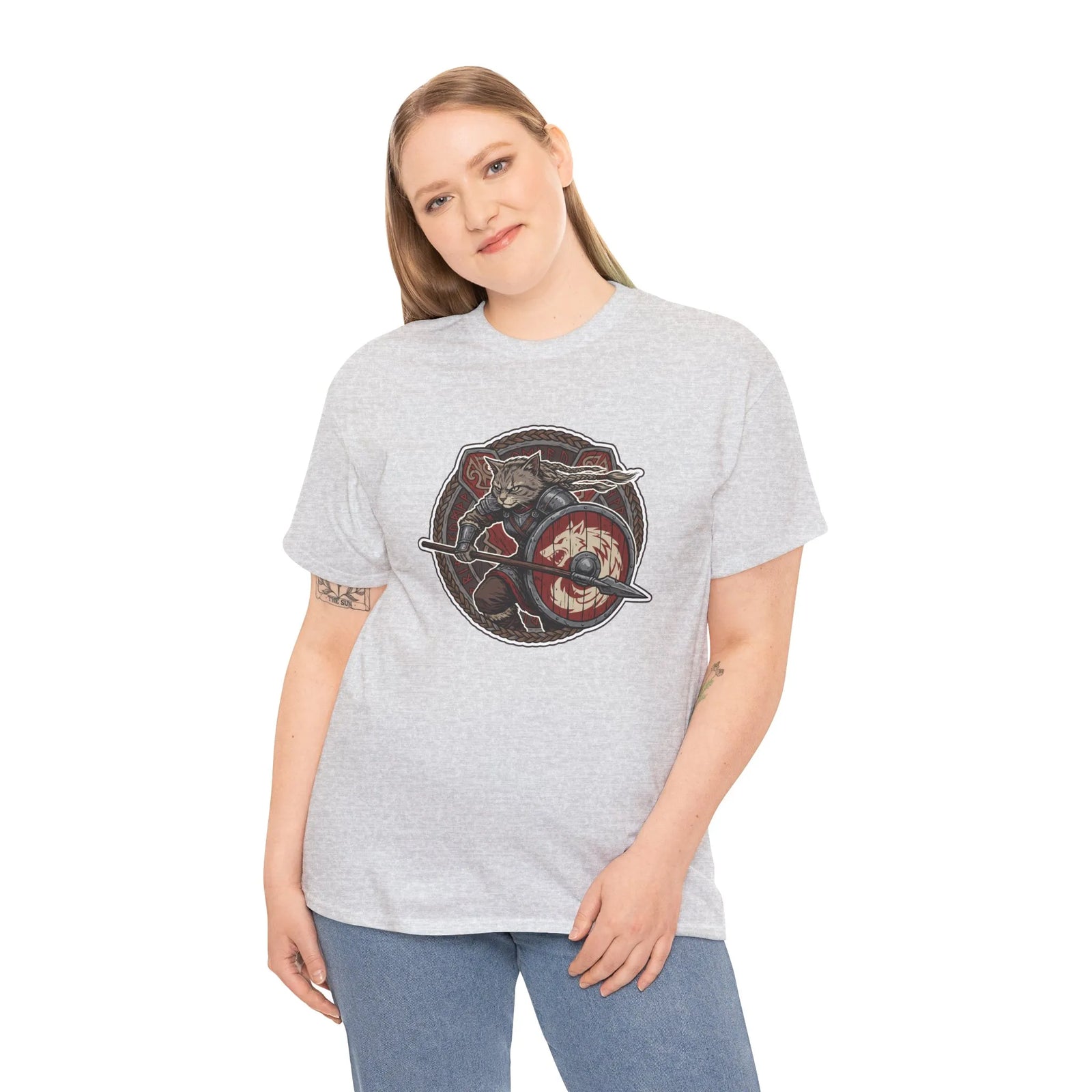 Viking Berserker Cats Shieldmaiden T-Shirt - Heavy Cotton Classic Fit Tee - Unisex White