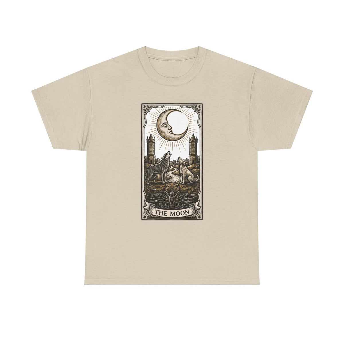 Moonlight Wolves Tarot Graphic T-Shirt - Heavy Cotton Classic Fit Crewneck - Unisex White
