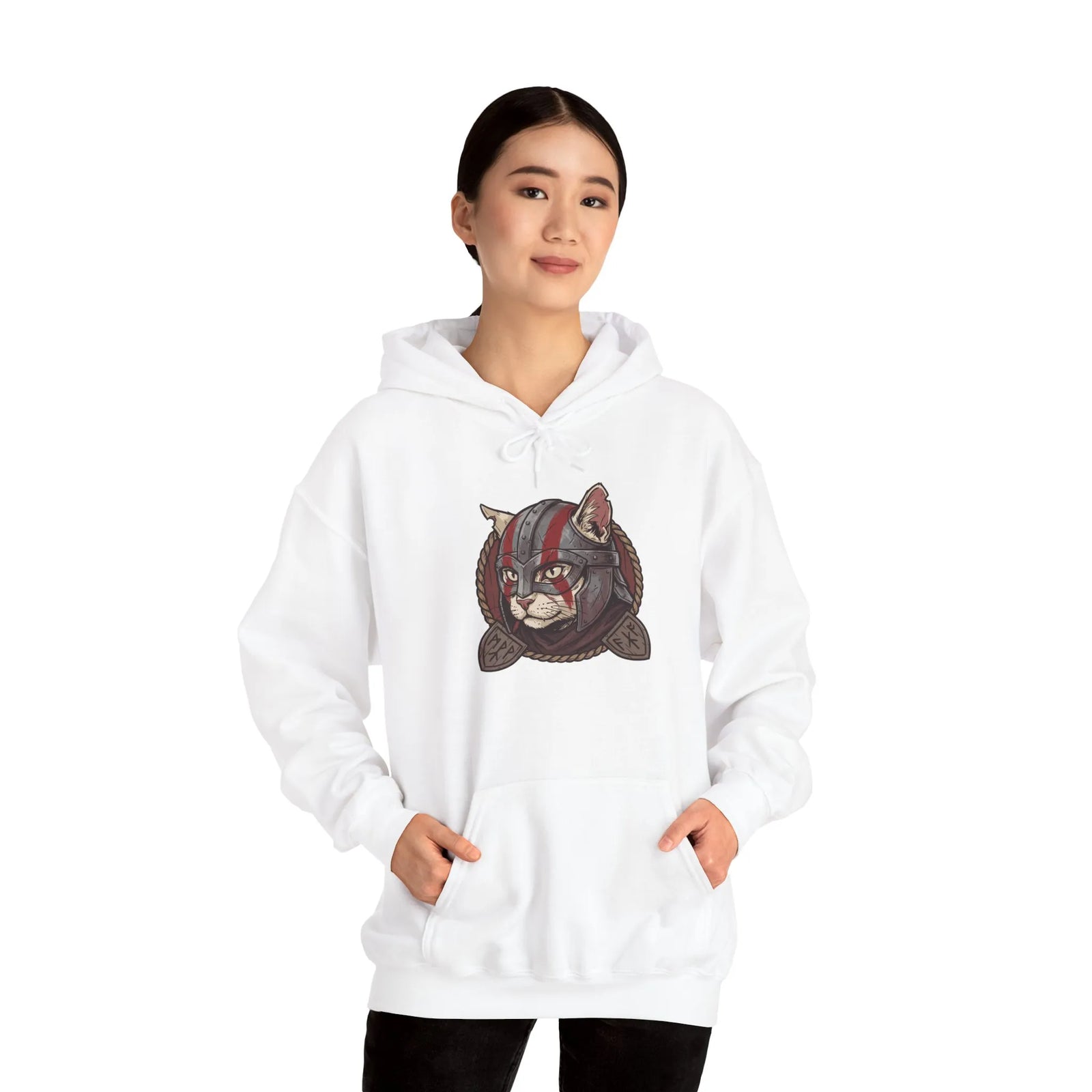 Viking Berserker Cat Warpaint Hoodie - Soft Cotton-Poly Fleece Pullover - Unisex Ash
