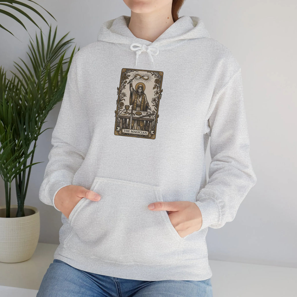The Magician Tarot Card Hoodie - Cozy Fleece Pullover - Unisex White