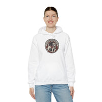 Garmr Odin's Wolves Norse Woodcut Hoodie - Heavy Blend Fleece Pullover - Unisex White