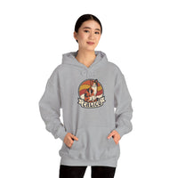Calico Cat Retro Sunset Graphic Hoodie - Medium Weight Fleece Pullover - Unisex White