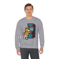 8-Bit Pixel Gaming Dog Sweatshirt - Classic Fit Fleece Crewneck - Unisex White