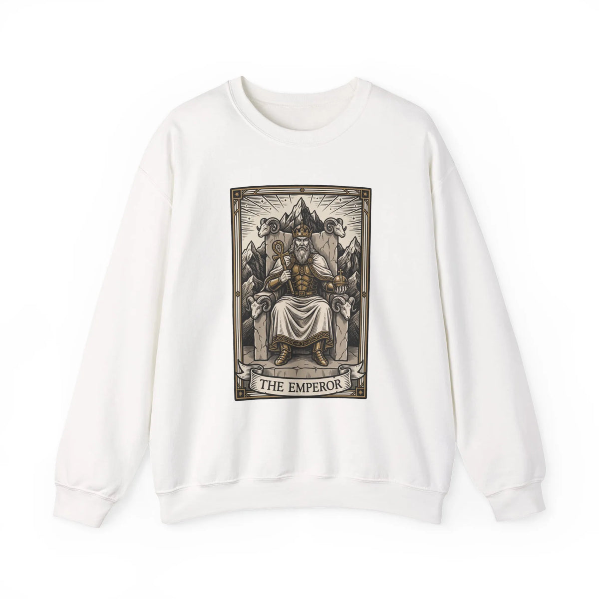 The Emperor Tarot Card Sweatshirt - Soft Durable Fleece Crewneck - Unisex White