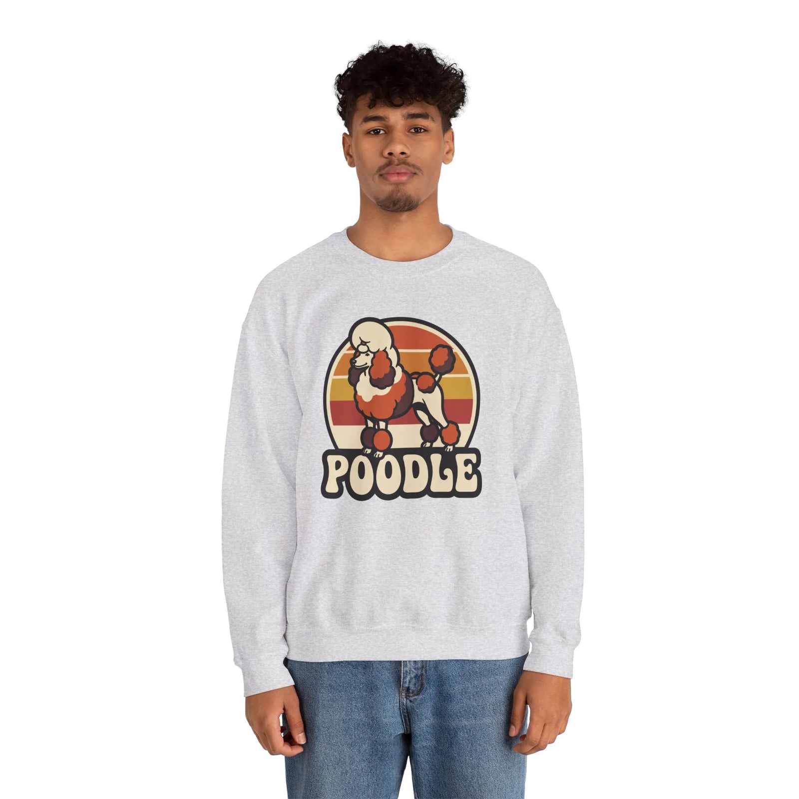 Poodle Retro 70s Sunset Sweatshirt - Heavy Blend Fleece Crewneck - Unisex White