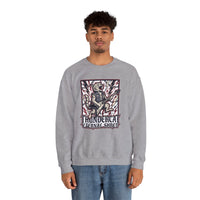 Heavy Metal Rocker Cat Sweatshirt - Heavy Blend Fleece Crewneck - Unisex White