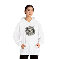 Necro-Cat Skull Throne Graphic Hoodie - Heavyweight Cotton Blend Pullover - Unisex White