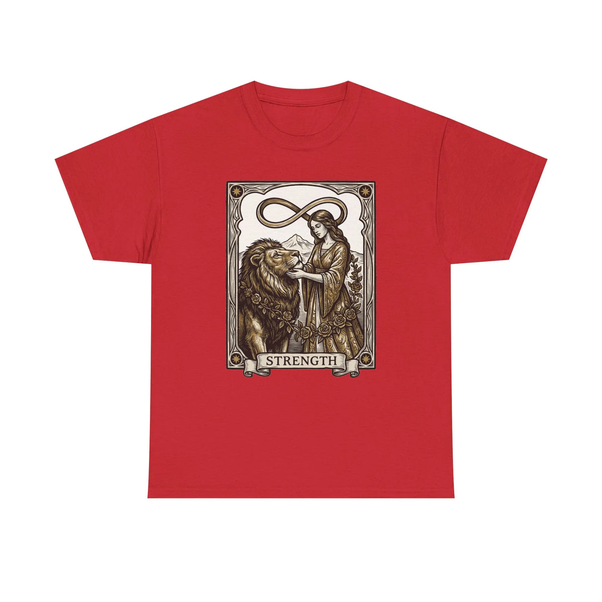 Tarot Strength Card Graphic T-Shirt - Heavy Cotton Classic Fit Crewneck - Unisex White