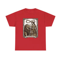 Tarot Strength Card Graphic T-Shirt - Heavy Cotton Classic Fit Crewneck - Unisex White