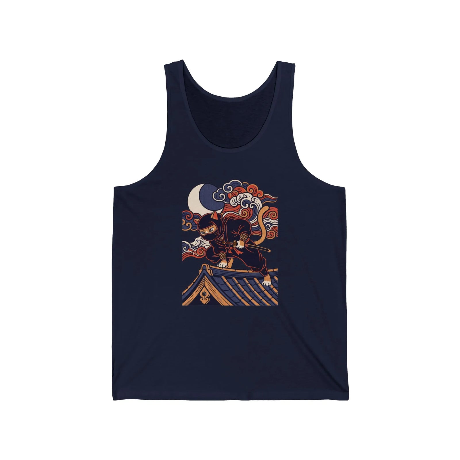 Ninja Cat Ukiyo-e Samurai Tank Top - Lightweight Jersey Retail Fit - Unisex Athletic Heather