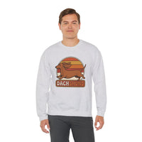 Retro 70s Sunset Dachshund Sweatshirt - Heavy Blend Cotton Blend Crewneck - Unisex White