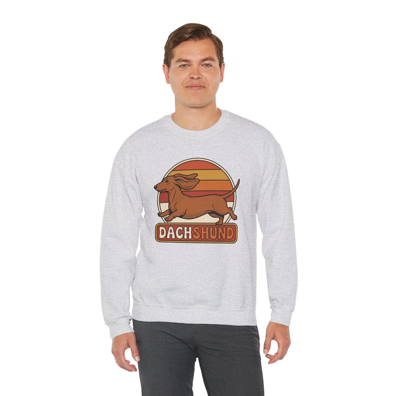 Retro 70s Sunset Dachshund Sweatshirt - Heavy Blend Cotton Blend Crewneck - Unisex White