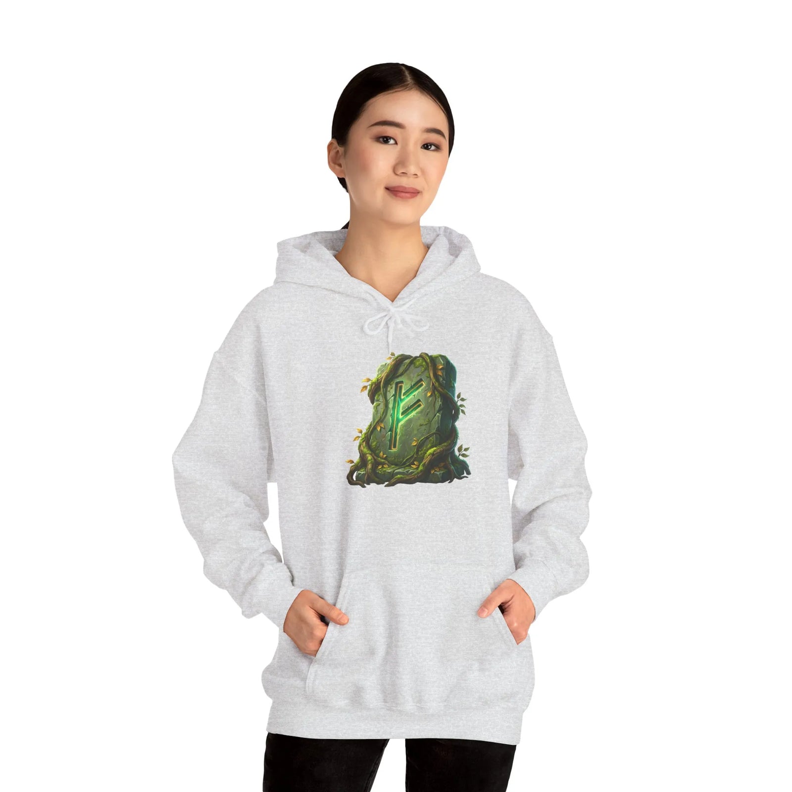 Fehu Rune Norse Symbol Hoodie - Soft Cotton Blend Pullover - Unisex Off White