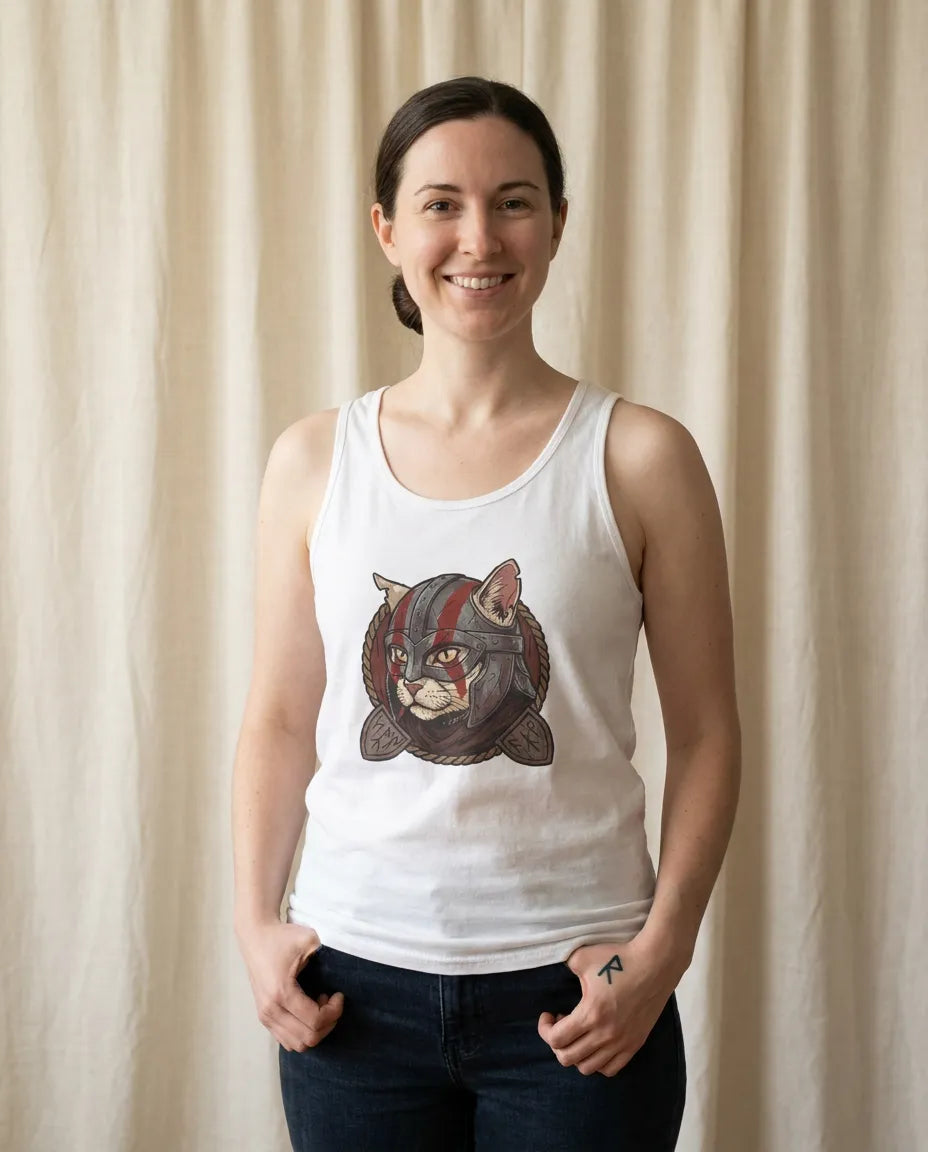 Viking Berserker Cat Warpaint Tank Top - Soft Jersey Light Retail Fit - Unisex Athletic Heather