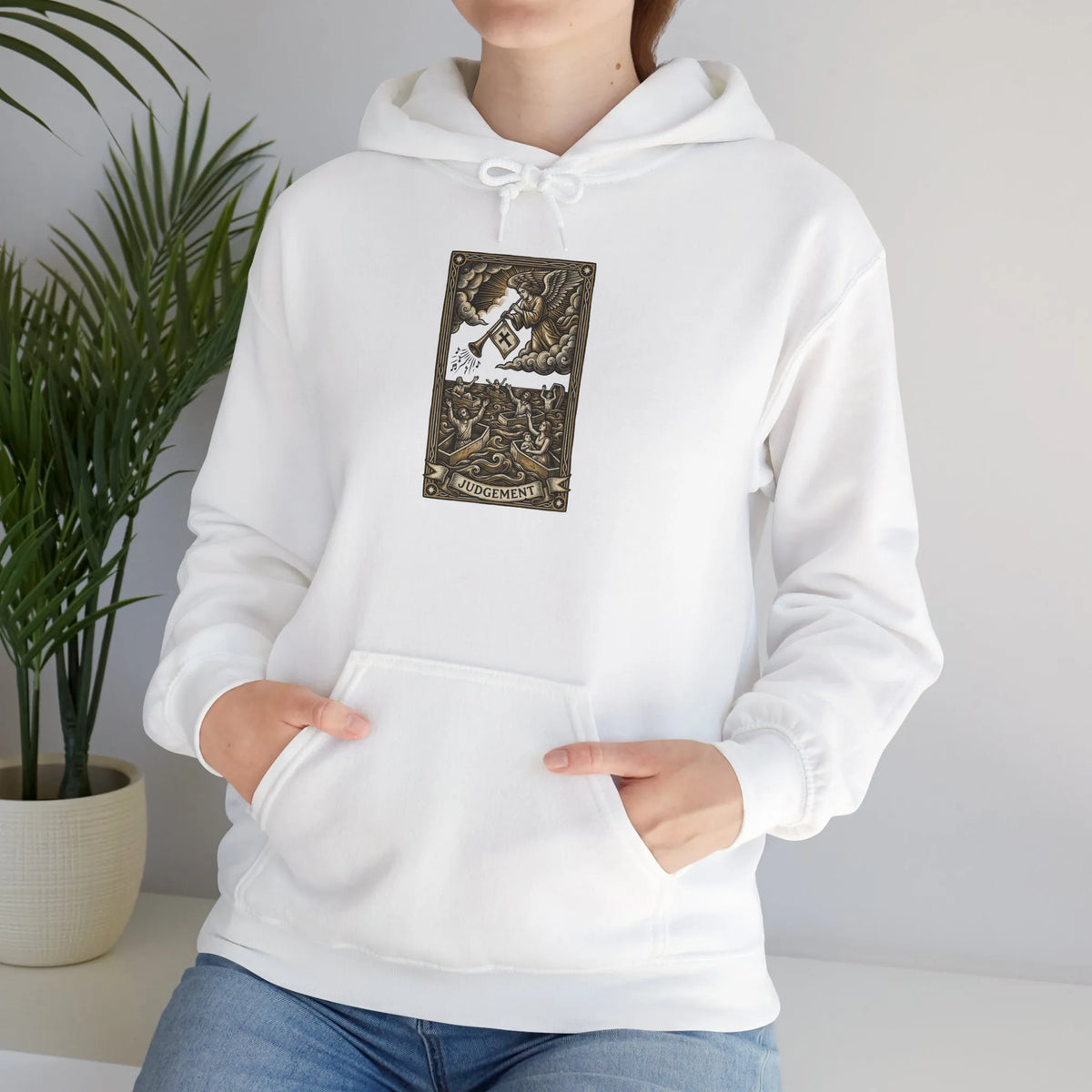 Judgement Tarot Card Graphic Hoodie - Heavyweight Cotton Blend Pullover - Unisex White