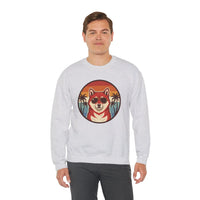 Shiba Inu Cool Dog 70s Sunset Sweatshirt - Heavy Blend Fleece Crewneck - Unisex White