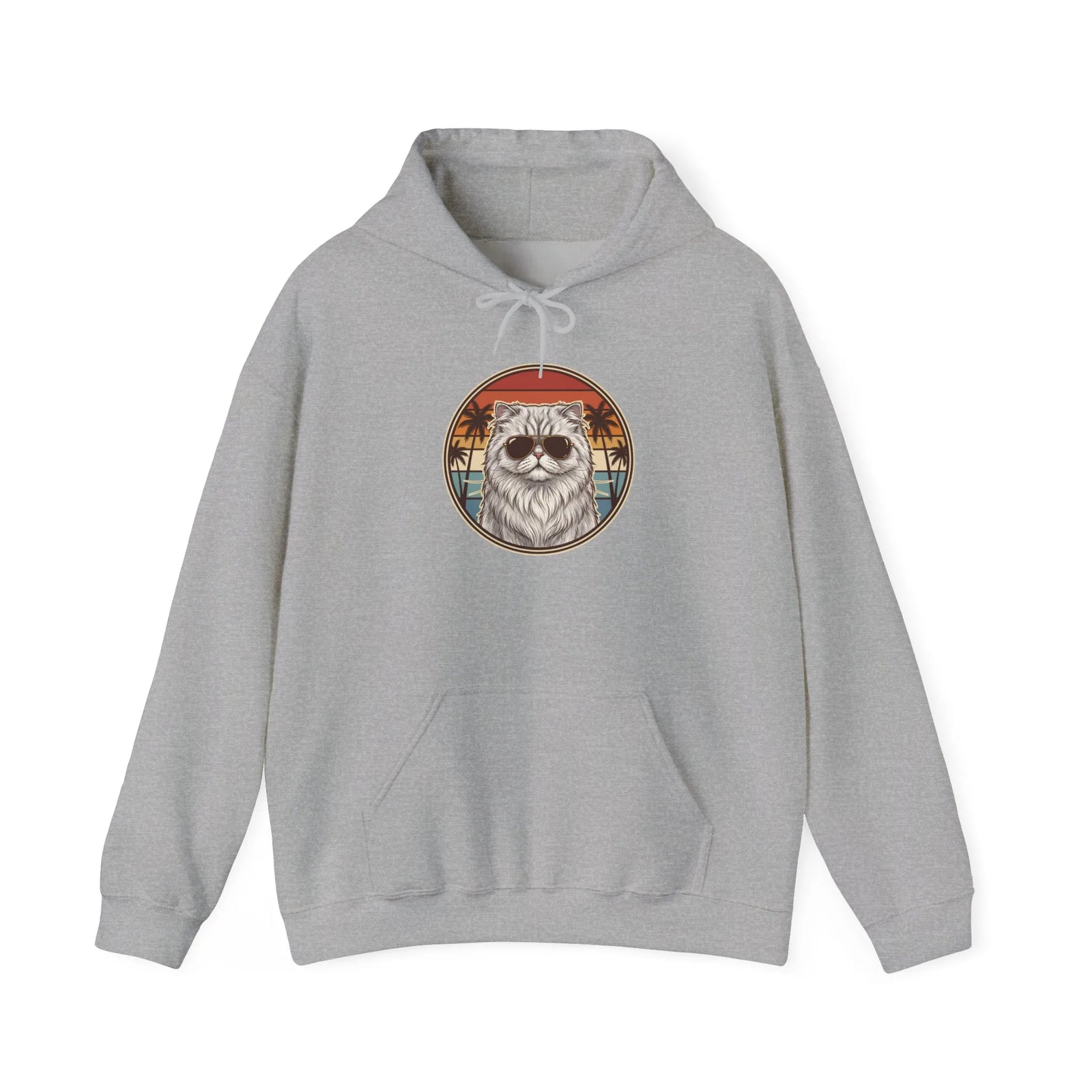 Persian Cat 70s Sunset Aviators Hoodie - Soft Cotton-Poly Blend Pullover - Unisex White