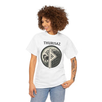 Thurisaz Rune Wolf Thorn T-Shirt - Medium Weight 100% Cotton Tee - Unisex White