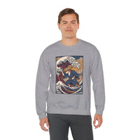 Ronin Wave Ukiyo-e Samurai Dog Sweatshirt - Heavyweight Cotton Blend Crewneck - Unisex White