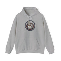 Norse Woodcut Runestone Hound Hoodie - Heavyweight Cotton Blend Pullover - Unisex White