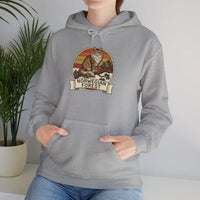 Norwegian Forest Cat Retro Sunset Hoodie - Heavy Cotton-Poly Blend Pullover - Unisex White